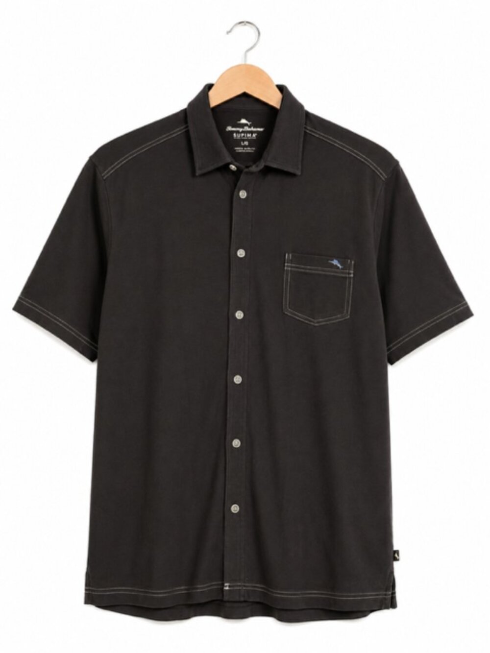 Tommy Bahama Supima Cotton Button Front Shirt Black Size Large
